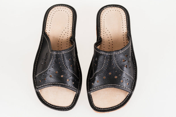 Lady'S Women Flip Flop Leather Slippers Orthopedic Insole Shoes Sandals Black