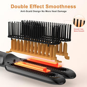 Hair Straightener Brush, 2 in 1 Ionic Hair Straightener Brush Hot Comb, 5 Temps, Ceramic Straightener Comb Fast Heating for Home Salon, Double Heating Plate & Dual Voltage
