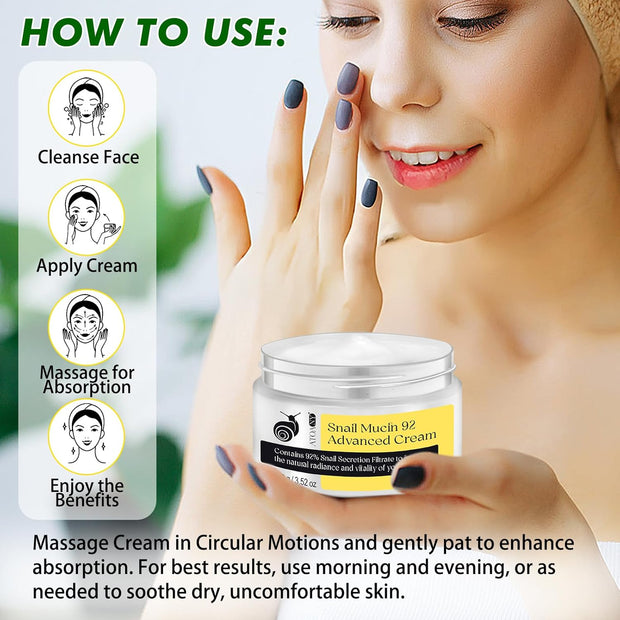 Snail Mucin Moisturizer - Snail Mucin Serum Cream, Face Moisturizer with Advanced Snail 92 Mucin Essence, Face Moisturizing Cream for Dry Skin, Day & Night Korean Skin Care Repair Cream