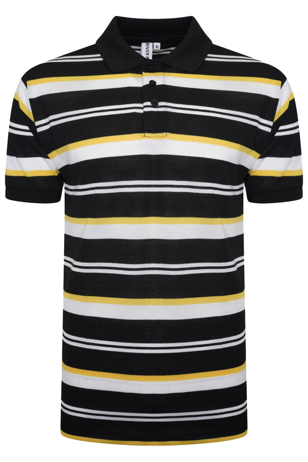 Mens Striped Polo Shirt Short Sleeve Pique T Shirt Premium Designer Summer Top