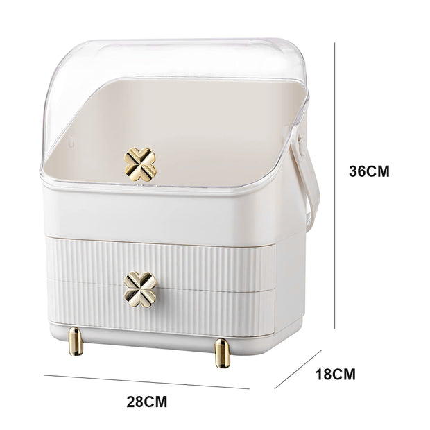 Xlarge Cosmetic Skincare Organiser Tabletop Make-Up Storage Case 2 Drawers Box