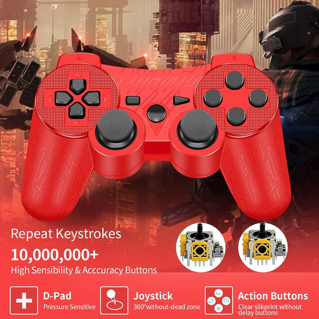 Supohero Game Controller Compatible for Play3, Play 3 Wireless Remote Game Controller with Dual Vibration,6-Axis Gyro and Charging Cable (Red)