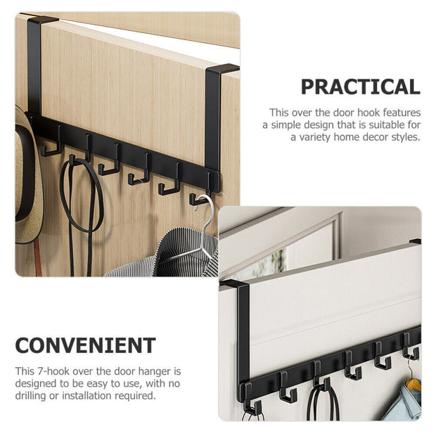Heavy Duty Aluminium 7 Hook over Door Organiser Rack Coat Towel Robe Hanger