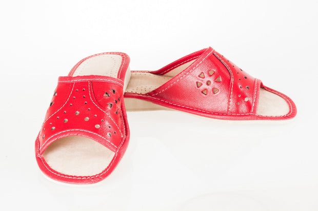 Lady'S Women Flip Flop Leather Slippers Orthopedic Insole Shoes Sandals RED
