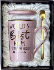 Fathers Day Birthday Gifts for Dad from Daughter Son - World'S Best Dad - Daddy Mug Printed with Gold, Funny Father'S Presents, 14Oz Grey Ceramic Gold Print Coffee Cup, Lid Spoon Card, Nice Gift Boxed