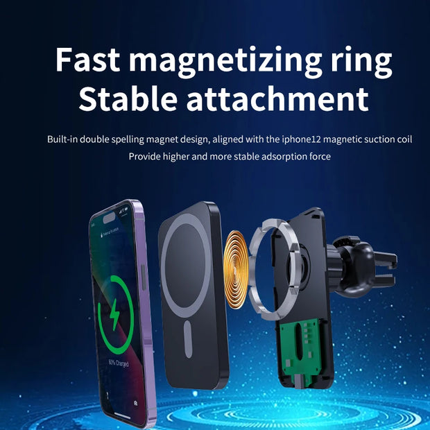 30W Magnetic Wireless Car Charger Macsafe for Iphone 15 14 13 12 Pro Max Xiaomi Samsung Magnet Air Vent Mount Phone Holder Stand