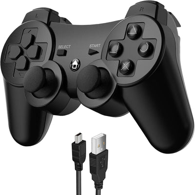 JAMSWALL Controller for Ps3, Wireless Bluetooth Controller Gamepad Joystick, Double Vibrating Controller for P-3 with Charger Cable Cord Thump Grips