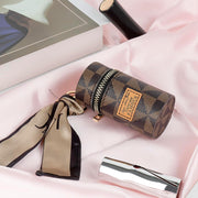 Adorila Mini Leather Lip Gloss Case, Travel Lipstick Bag with Keychain, Brown