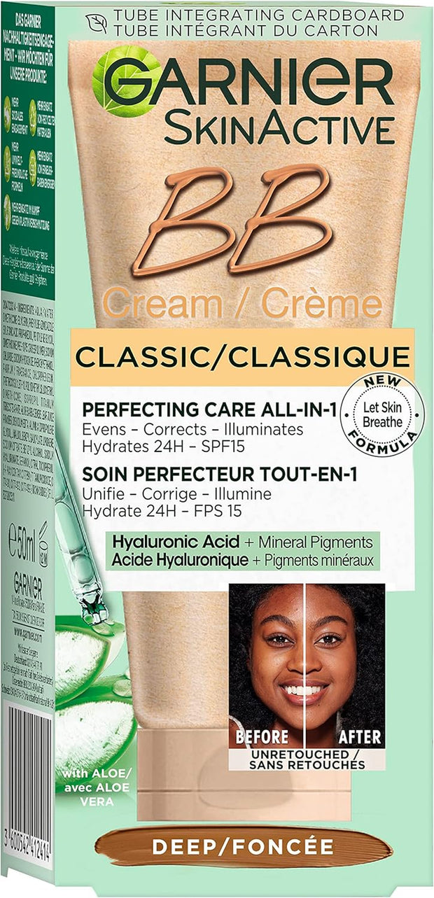 Garnier Skinactive Classic Perfecting All-In-1 BB Cream, Shade Classic Medium, Tinted Moisturiser SPF 15, Brightens and Evens Skin, with Hyaluronic Acid, Aloe & Mineral Pigments, 50 Ml , Pack of 1