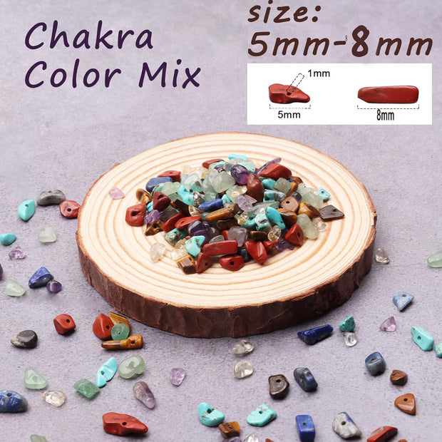 500Pcs 7 Chakra Crystal Chips, 5-8Mm Gemstone Beads, Irregular Natural Crystal Beads for Jewellery Making, Drilled Tumbled Chips for Bracelet Making