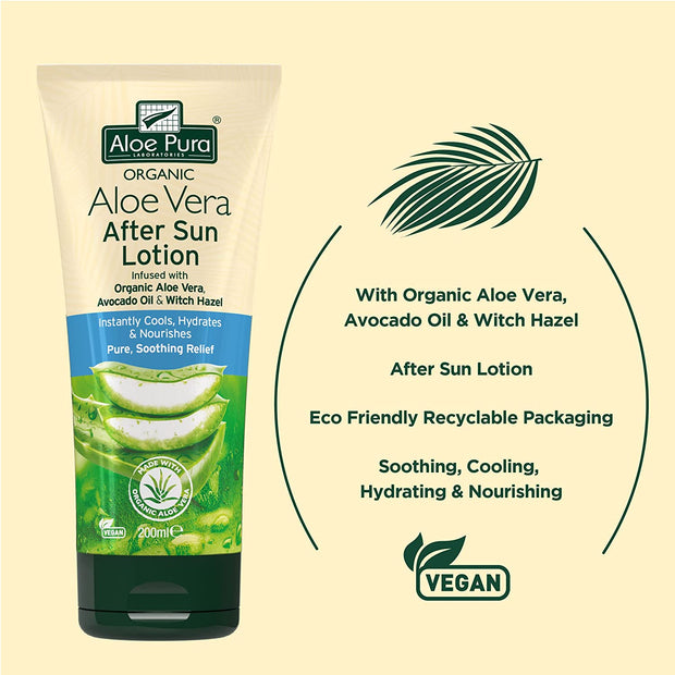 Aloe Pura, Organic Aloe Vera Aftersun Lotion, Natural, Vegan, Cruelty Free, Paraben & SLS Free, Soothing, 200Ml (Pack of 2)