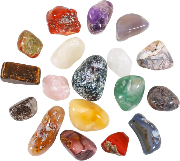 Zourglow 18 Pcs Healing Crystals Gemstones Set, Natural Polished Gem Stones, Lucky Pocket Stone for Yoga Balancing, Meditation, Reiki, Anxiety Stress Relief