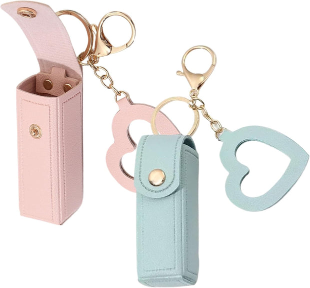 Lipstick Case 2PCS Lipstick Holder with Mirror Lip Balm Keyring Sleeves Small Lipstick Pouch Style2, Lipstick Holder