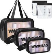 WUBAYI 5Pcs Clear Toiletry Bag, Waterproof PU Makeup Bag with Zipper Handle, Portable Airport Cosmetic Bag for Women & Men, Travel Accessories Wash Bag for Travelling & Holiday (Black)