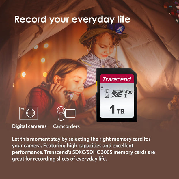 Transcend 8GB SDHC 300S Memory Card UHS- I, C10, U3, V30, 4K, Full HD, up to 95/40 Mb/S (Ideal for Digital Cameras) TS8GSDC300S