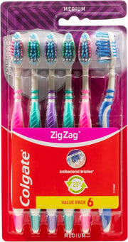 Colgate Zig Zag Medium Manual Toothbrush Pack of 3, Multi Angle Cross Bristles with Flexible Neck for Gum Comfort, 3 Count (Pack of 1)