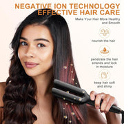 Hair Straightener Brush, 2 in 1 Ionic Hair Straightener Brush Hot Comb, 5 Temps, Ceramic Straightener Comb Fast Heating for Home Salon, Double Heating Plate & Dual Voltage