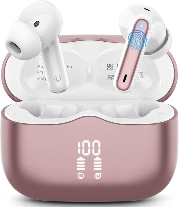 Wireless Earbuds, Bluetooth 5.3 Headphones in Ear with Hifi Stereo Deep Bass, 4 ENC Noise Cancelling Mic Wireless Earphones 40H Playtime, Bluetooth Earbuds Dual LED Display, IP7 Waterproof, USB-C