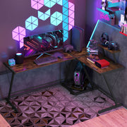 L Shaped Home Office Desk Gaming Workstation with Shelf & CPU Stand Brown