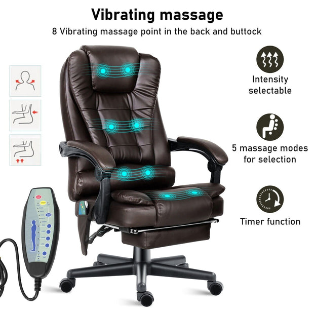 Massage Office Chair Gaming Computer Desk Swivel Recliner Chair Leather Footrest
