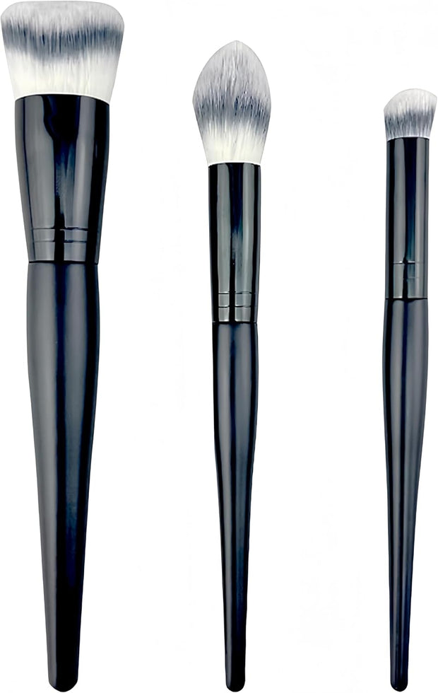 HAPPITON 3-Piece Makeup Brush Set – Premium Synthetic Bristles for Foundation, Eye & Face – Liquid, Cream & Powder Blending, Buffing, Stippling & Concealer