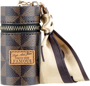 Adorila Mini Leather Lip Gloss Case, Travel Lipstick Bag with Keychain, Brown