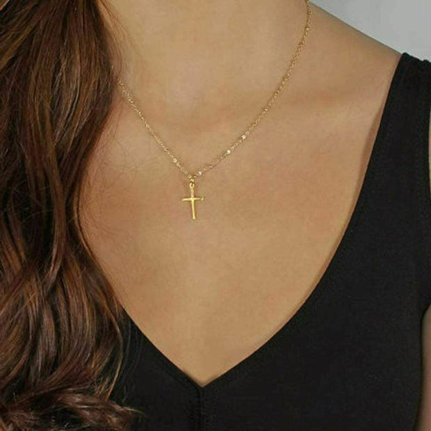 Christian Religious Silver Gold Chain Pendant Charm Small Cross Necklace Choker