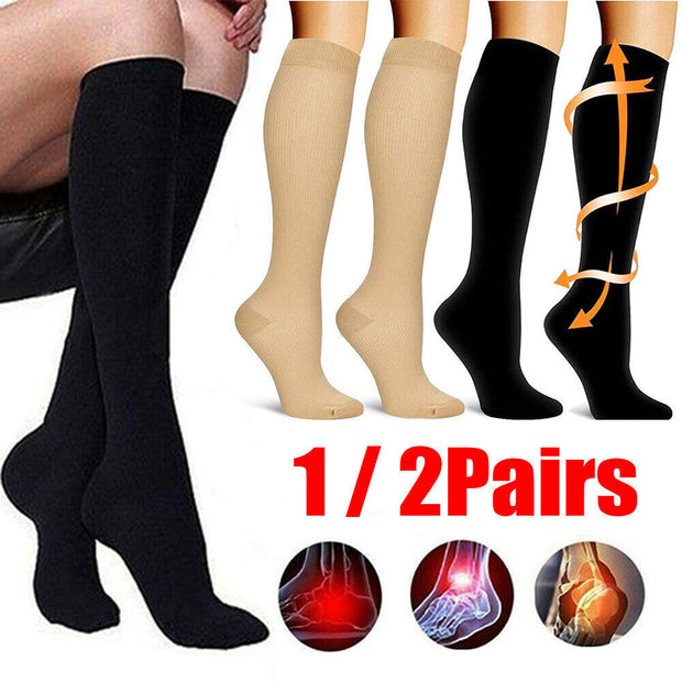 1/2Pair Knee High 20-30Mmhg Compression Graduated Support Socks Men'S Women'S