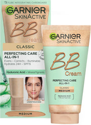 Garnier Skinactive Classic Perfecting All-In-1 BB Cream, Shade Classic Medium, Tinted Moisturiser SPF 15, Brightens and Evens Skin, with Hyaluronic Acid, Aloe & Mineral Pigments, 50 Ml , Pack of 1