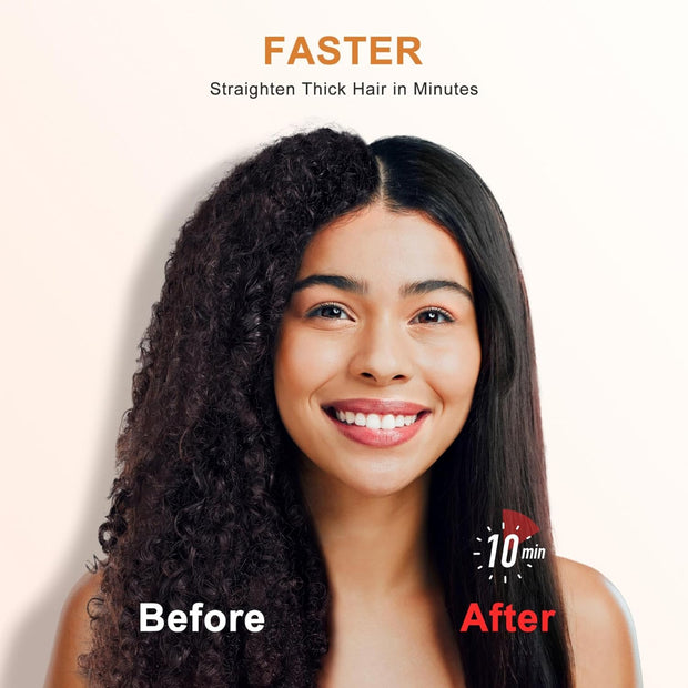Hair Straightener Brush, 2 in 1 Ionic Hair Straightener Brush Hot Comb, 5 Temps, Ceramic Straightener Comb Fast Heating for Home Salon, Double Heating Plate & Dual Voltage