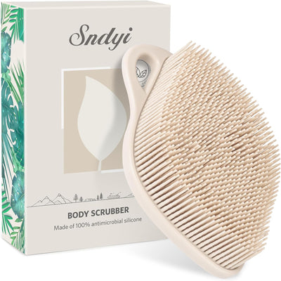 Silicone Body Scrubber, Gentle Exfoliating Body Scrubber for Sensitive Skin, Leaf Shaped Silicone Shower Scrubber for Body with Lathering Bristles, Silicone Loofah Body Brush, Oatmeal