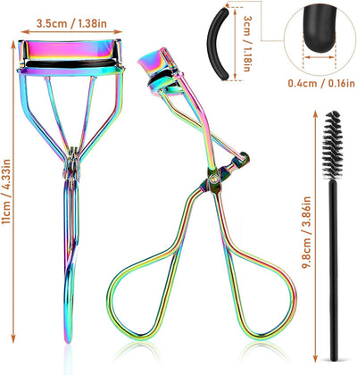 WLLHYF Eyelash Curler Kit, Beauty Eyelash Comb with 10 Black Silicone Refill Pads and 1 Mascara Brush Metal Eyelash Separator Universal Lash Curler Makeup Tool for Women and Girls