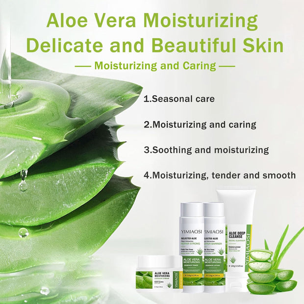 Aloe Vera Facial Kit for Women - 4PCS Aloe Skin Care Sets & Kits - Hydrating Skin Care Set - Pamper Gift for Mum - Gifts for Teenage Girls with Face Cream, Face Toner, Face Lotion and Facial Cleanser