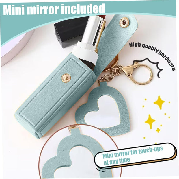Lipstick Case 2PCS Lipstick Holder with Mirror Lip Balm Keyring Sleeves Small Lipstick Pouch Style2, Lipstick Holder