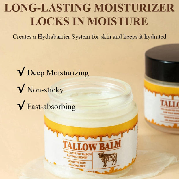 Tallow Honey Balm Face Cream,Tallow and Honey Balm Moisturiser Face Women,Natural Moisturizes Honey Tallow Balm for Cracked Skin,Moisturiser for Dry Skin,Face & Body Tallow Honey Body Lotion