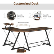 L Shaped Home Office Desk Gaming Workstation with Shelf & CPU Stand Brown