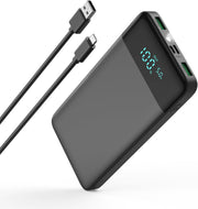 YONHUIZI Portable Charger, 10800Mah LCD Display Compact Ultra Slim Power Bank, 20W PD USB-C In&Out Fast Charging Battery Pack,3 Outputs Portable Phone Charger for Iphone 15 14,Samsung Android -Black