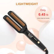 Hair Straightener Brush, 2 in 1 Ionic Hair Straightener Brush Hot Comb, 5 Temps, Ceramic Straightener Comb Fast Heating for Home Salon, Double Heating Plate & Dual Voltage