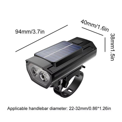 Solar Powered LED Bike Front USB Rechargeable Bicycle Light Lamp with Horn
