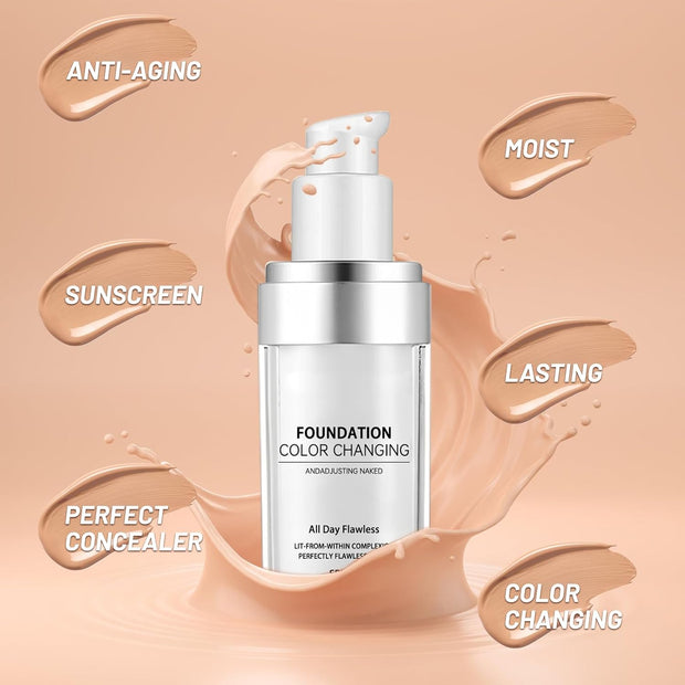 2 Pack TLM Colour Changing Foundation,Colour Changing Mature Skin Foundation,Tlm Foundation Colour Change Uk Mature Skin,Naturally Moisturizing Sunscreen Brighten Complexion Concealer Foundation 30Ml