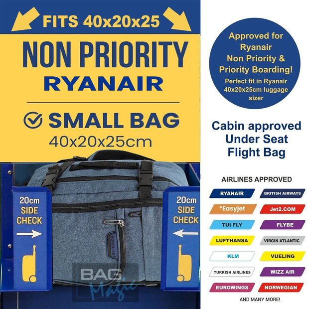 RYANAIR 40X20X25Cm EASYJET Underseat Cabin Approved Backpack Rucksack Travel Bag