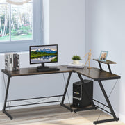 L Shaped Home Office Desk Gaming Workstation with Shelf & CPU Stand Brown
