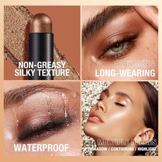 Glitter Eyeshadow Stick, Cream Shimmer Eyeshadow Pearl Finish Peach Eye Shadow, Highly Pigmented Waterproof Cruelty Free Eyeshadow & Eyeliner Highlighting Make-Up (#23)