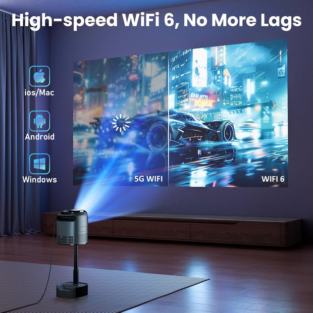 Bisofie Portable Projector with Auto Focus & Keystone, Full HD 1080P Smart Projector, 240 ANSI Wifi 6 Bluetooth, Support 72Cm Height Adjustment, Compatible with Ios/Android/Tv/Hdm