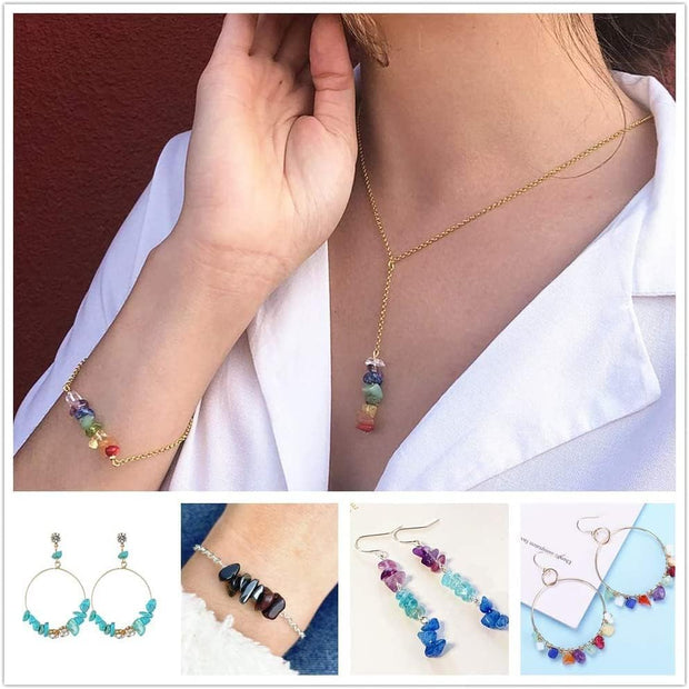 500Pcs 7 Chakra Crystal Chips, 5-8Mm Gemstone Beads, Irregular Natural Crystal Beads for Jewellery Making, Drilled Tumbled Chips for Bracelet Making