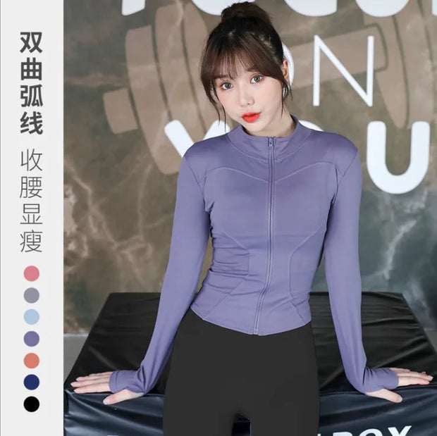 2022 New Women'S Long Sleeves Sports Running Shirt Breathable Gym Workout Top Women'S Yoga Jackets with Zipper with Finger Holes