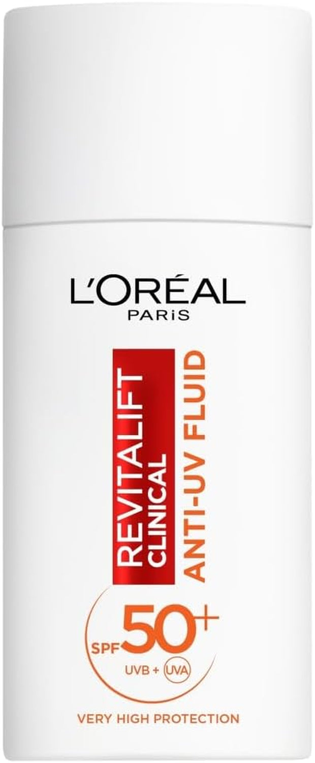 L’Oréal Paris Revitalift Clinical SPF 50+ Invisible UV Fluid, Protect, Prevent and Improve Ageing Signs, Non-Oily Formula for All Skin Tones, Advanced UV Protection and Antioxidant Vitamin C, 50Ml