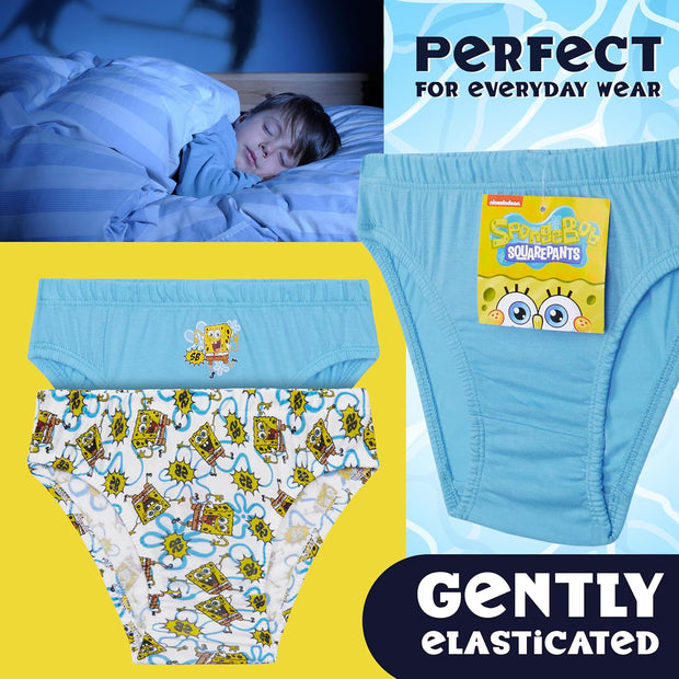 SPONGEBOB SQUAREPANTS Boys Underwear Briefs, Comfy Breathable Cotton Pants for Kids - Pack of 5