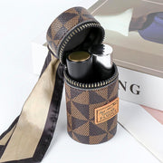 Adorila Mini Leather Lip Gloss Case, Travel Lipstick Bag with Keychain, Brown