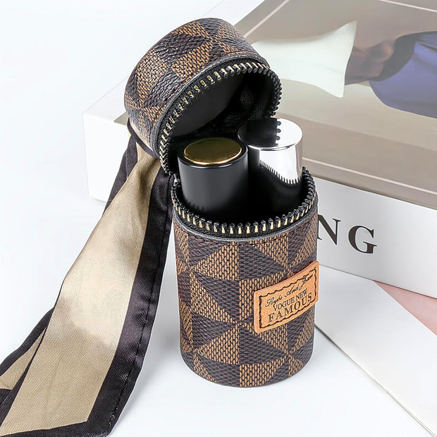 Adorila Mini Leather Lip Gloss Case, Travel Lipstick Bag with Keychain, Brown